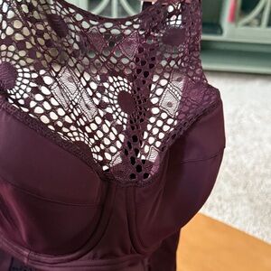 Women's Lace-Trim swimsuit in Deep Plum